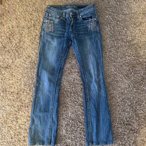 Grace Women's Blue Boot Cut Jeans with Rhinestone Pocket Accents